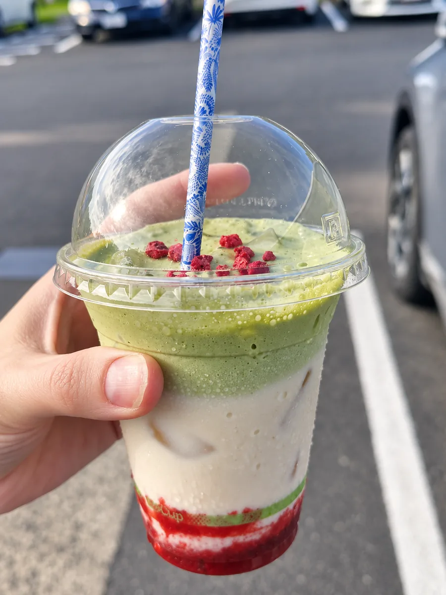 Iced matcha strawberry drink