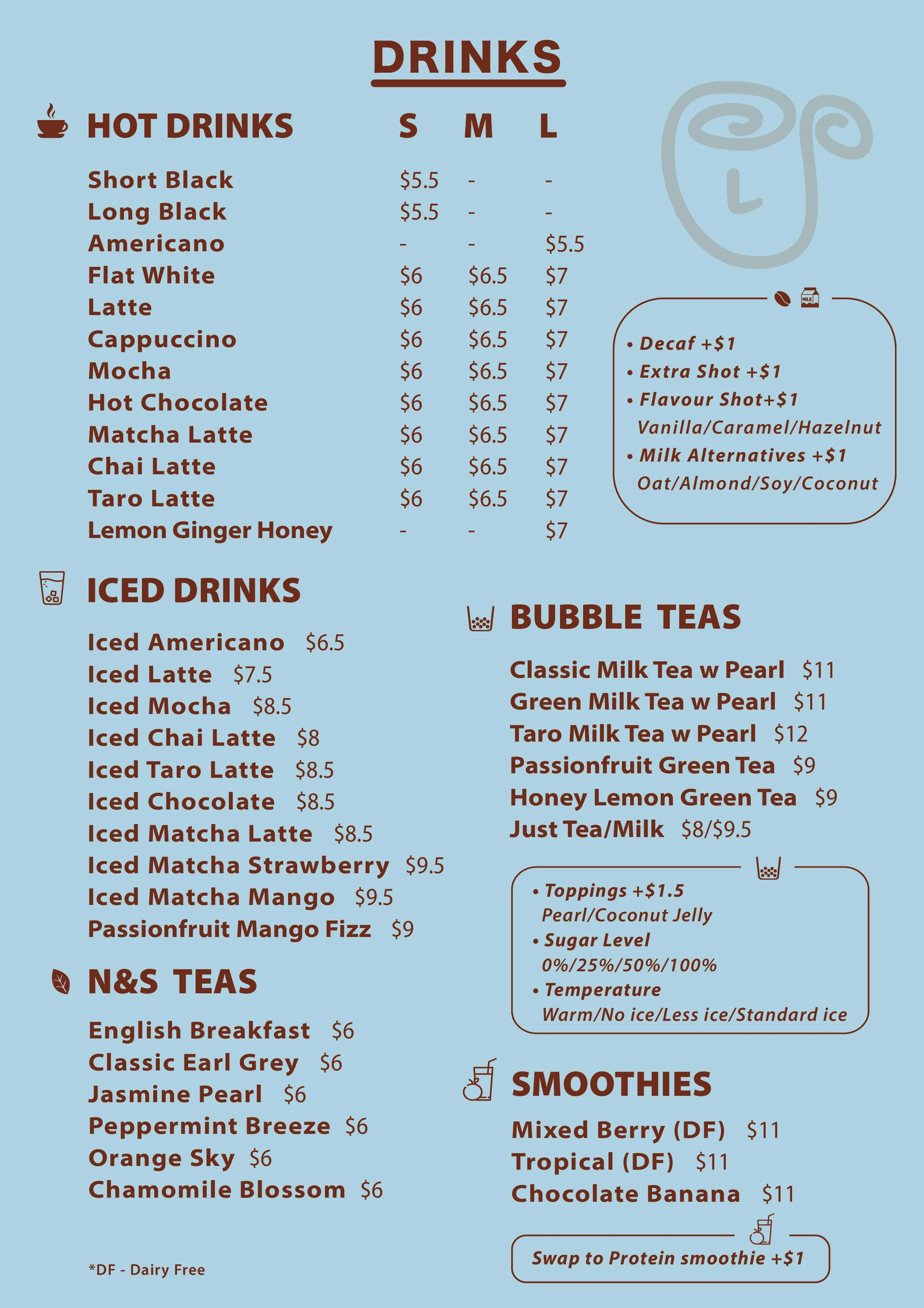 Loop Cafe drinks menu