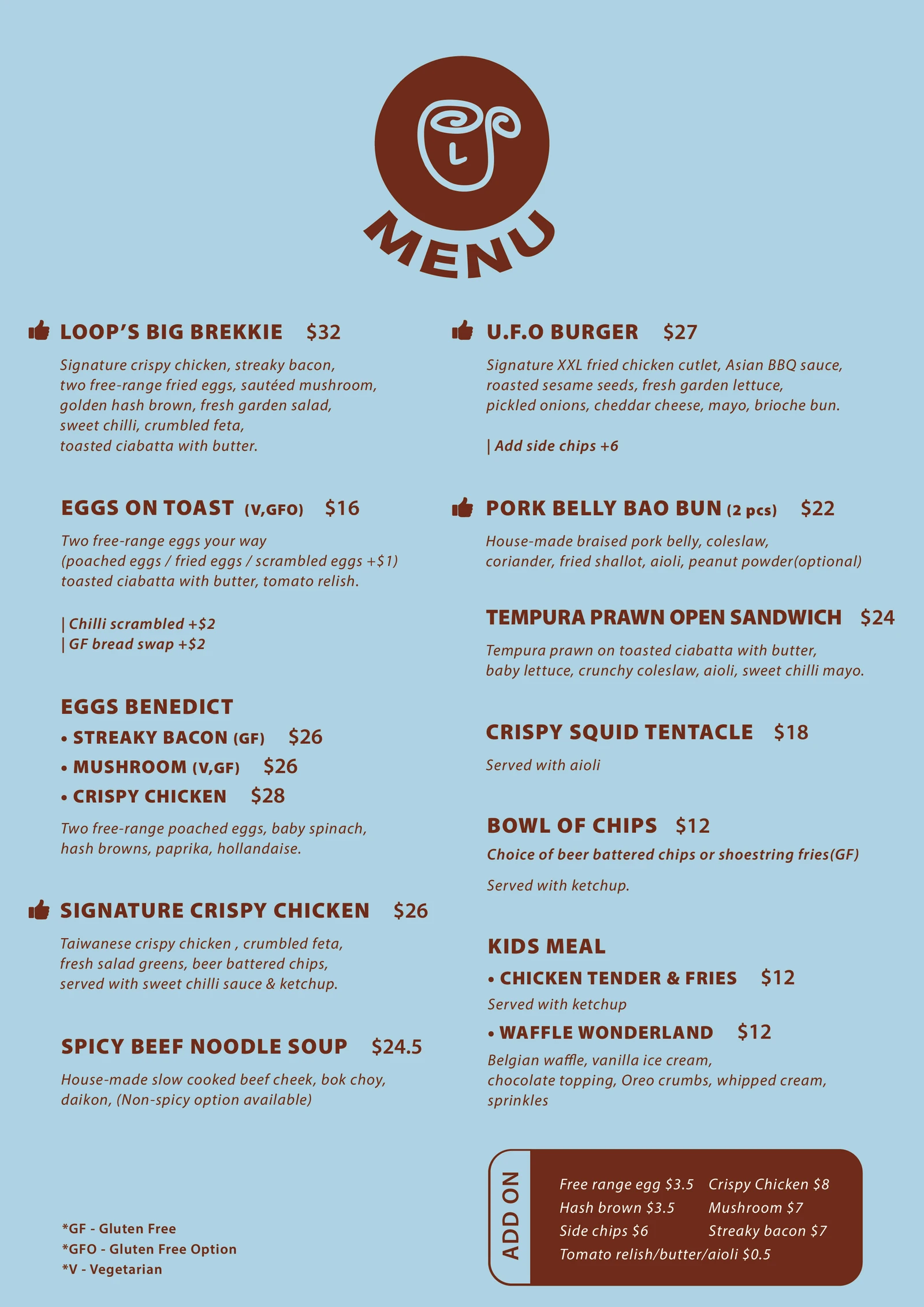 Loop Cafe food menu